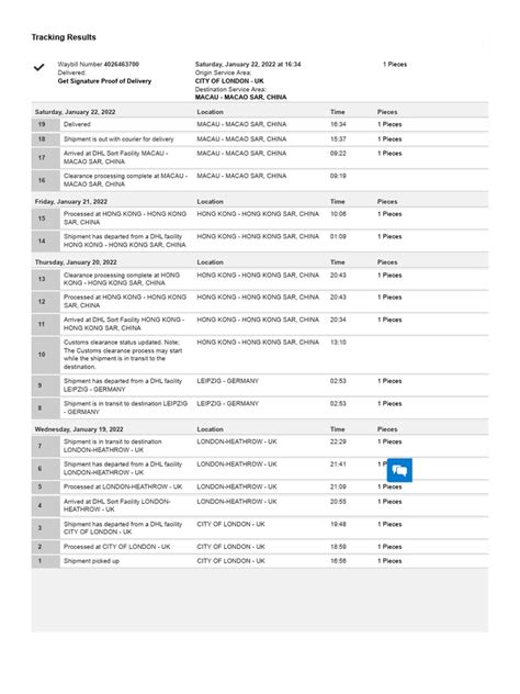 Tracking, delivery status for DHL Express shipments .